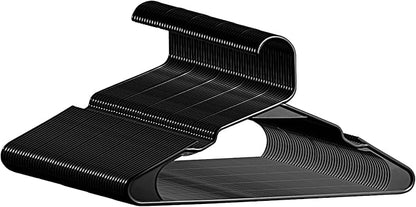 Plastic Hangers - 50 Pack, Durable Space Saving for Everyday Use and Dorm Room Essentials - Black