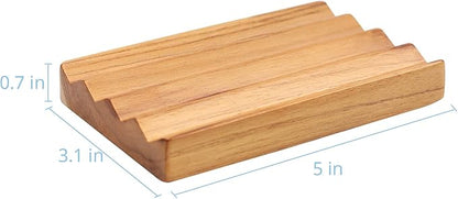 Teak Soap Dish for Shower by HTB, Wood Decorative Bath Soap Holder Heightened Base Design to Keep Soap Dry in Kitchen, Bathroom, Sink, Bathtub, Cute Wooden soap Saver for Hand Face Shampoo Bar (1pcs)