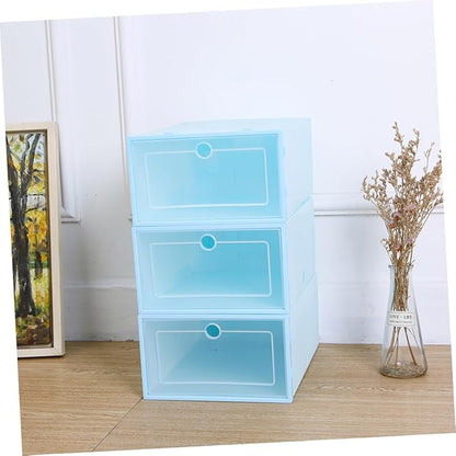 MAGICLULU 6pcs Transparent Stackable Shoes Organizer with Drawer Design Dustproof Plastic Storage Box for Easy Access for Home and Closet Organization Round Center Blue