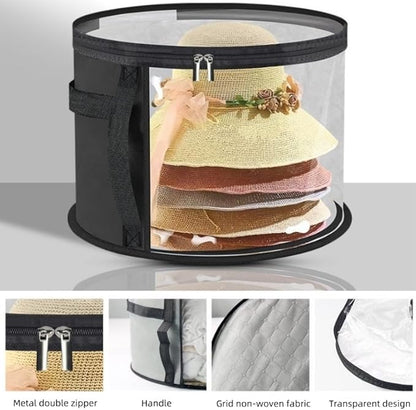 Hat Storage Box Organizer with Clear Window, Round, Set of 2, Black