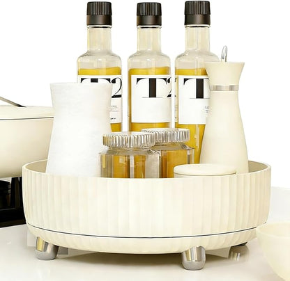 360°Rotating Organizer,Lazy Cosmetic Perfume Storage Organizer,Large-Capacity Round Display Box,Suitable for Bathroom Countertops,Dressers (Cream White-Trumpet)