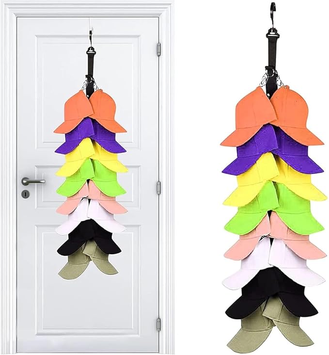 Hat Organizer for Baseball Caps,Hat Hangers for Closet, Stainless Steel Door Hat Racks with 16 Clips, Hat Hangers for Ball Caps & Accessories, for Men Women,Black,1 Pack