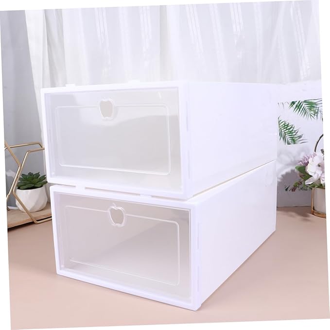 Healifty 6pcs Stackable Shoe Box Organizer Thickened Transparent PP Material Sneaker Storage for High Heels Slippers Boots and Sports Shoes Versatile Closet Display Containers White Frame
