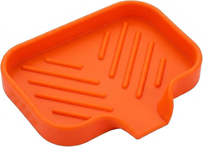 MicoYang Silicone Bathroom Soap Dishes with Drain Spout-Bathroom and Kitchen Sink Organizer,Sponge Holder,Dish Soap Tray,Perfect for Dispenser,Scrubber,Bottle,Cup on Sink or Counter-Orange 4.9"×3.2"