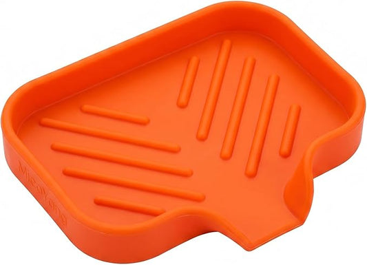 MicoYang Silicone Bathroom Soap Dishes with Drain Spout-Bathroom and Kitchen Sink Organizer,Sponge Holder,Dish Soap Tray,Perfect for Dispenser,Scrubber,Bottle,Cup on Sink or Counter-Orange 4.9"×3.2"