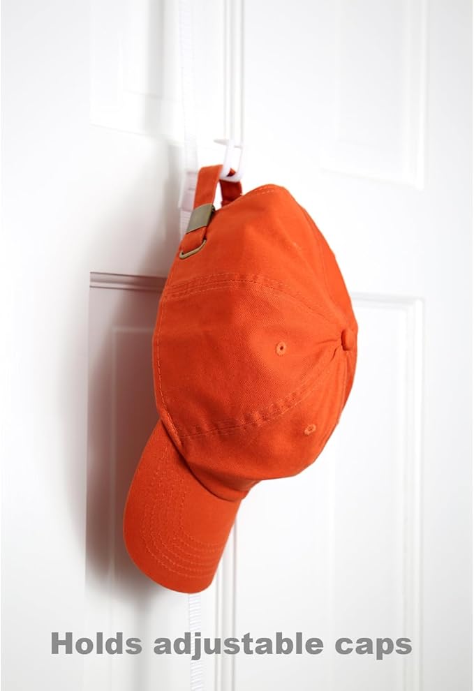 Perfect Curve Hat Organizer Cap Rack FAV | Hat Racks | Hold up to 20 caps | Over Door Organizer for Baseball Hat | Fitted & Adjustable Caps & Visors | Door Slam Proof | 1 Strap | White