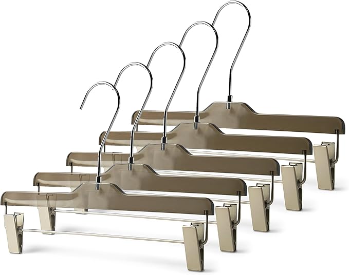 Acrylic Clip-Hangers Black for Pants, Skirts and Shorts with 360 Degree Silver/Golden Hook | Space Saving & Non-Slip | 5 Pack