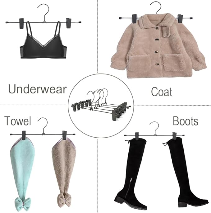 Pants Hangers 13.8" Dark Grey Skirt Clothes Rack with Clips Metal Clips Trousers Hanger Space Saving Slacks Hangers Durable and Sturdy Pants Display 30 Pack
