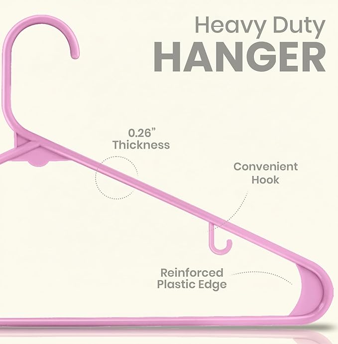 Utopia Home Plastic Hangers 50 Pack - Space Saving Clothes Hanger - Durable & Strong Closet Organizers and Storage with Built-in Strap Hooks - Essential for Shirts, Pants, Skirts & Coats (Pink)