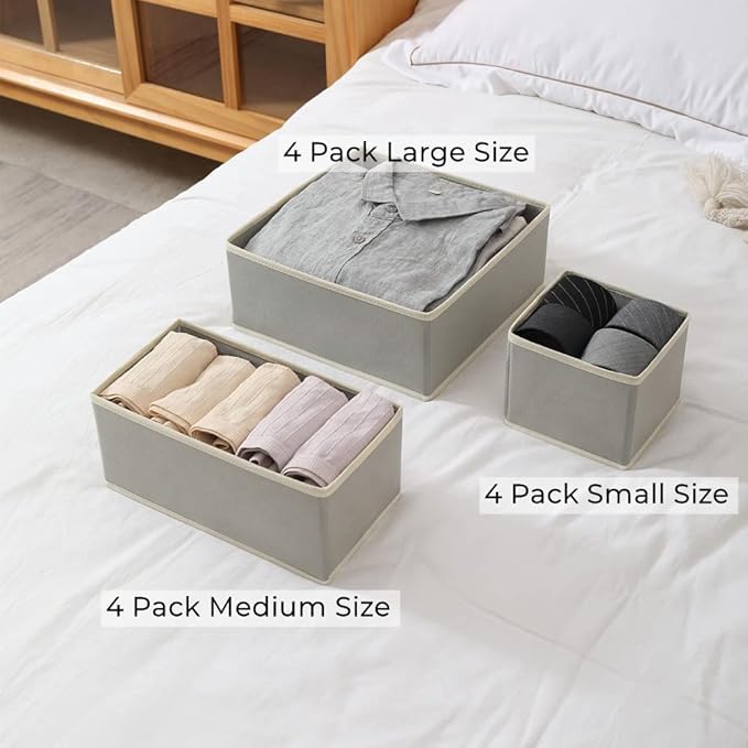 Fordonral 12 Pack Drawer Organizer Clothes, Foldable Fabric Dresser Organizer Closet Organizers and Storage Box for Underwear,Folded Clothes,Baby Clothing,Socks,Bra,Towels,Ties(12 Pack,Gray)