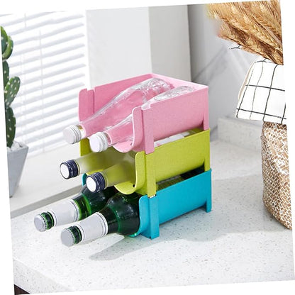 3pcs Stackable Non-skid Drink Storage Container Creative Refrigerator Organizer for Wine and Beer Cans Fall and Space-saving Design Green Blue Pink