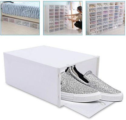 Gdrasuya10 Shoe Storage Boxes, 24 Pcs Stackable White Shoe Cabinet Organiser Plastic Shoe Storage Boxes