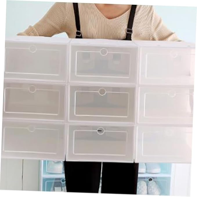 Cabilock 12pcs Large Thickened Plastic Shoes Storage Boxes Stackable Shoe Containers for Closet Organization White