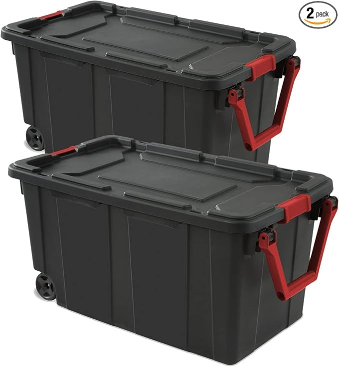 Storage Bins 40 Gallon Heavy-Duty Plastic Storage Bins, Container Totes with Durable Lid and Secure Latching Buckles, Stackable 2 Pack