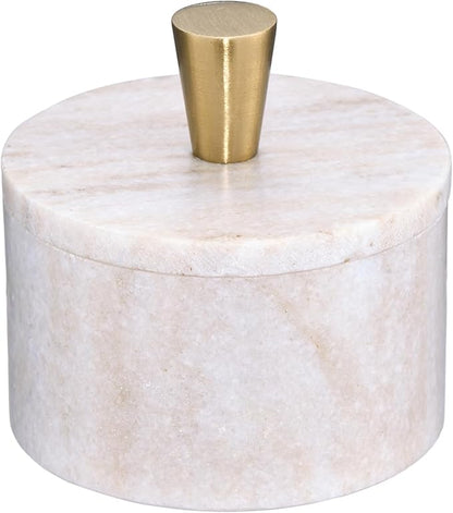Queenza Marble Salt Cellar with Lid and Brass Knob (Brown)