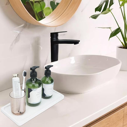 Bamboo Vanity Tray Bathroom Counter Tray Rack for Organizing Decor Display Toilet Tank Top White Storage Tray Pallet Rack 11.8 x 6 x 0.7in