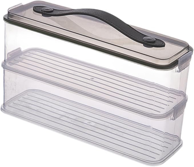 Pasta Container with Handle Food Storage Box Airtight Spaghetti Keeper Rectangular Canister, Double Layer