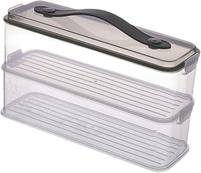 Pasta Container with Handle Food Storage Box Airtight Spaghetti Keeper Rectangular Canister, Double Layer