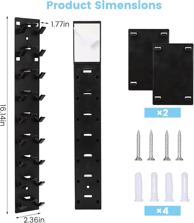 2 Pack Hat Racks for Wall, Holds up to 18 Caps, Baseball Cap Organizer Display with Strong Adhesive & Screw Mount, Space Saving Closet Door Hook for Baseball Caps Storage, Black