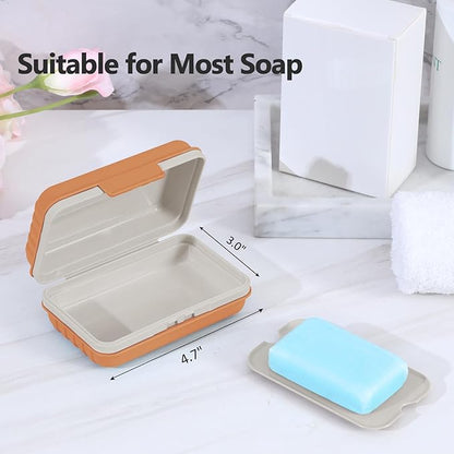 Quatish Leakproof Bar Soap Holder Dish with Lid for Shower, Portable Travel Soap Case Box for Gym, Camping, Hiking, Outdoor Use, Travel Size Toiletries Essentials, Keeps Soap Dry, Orange