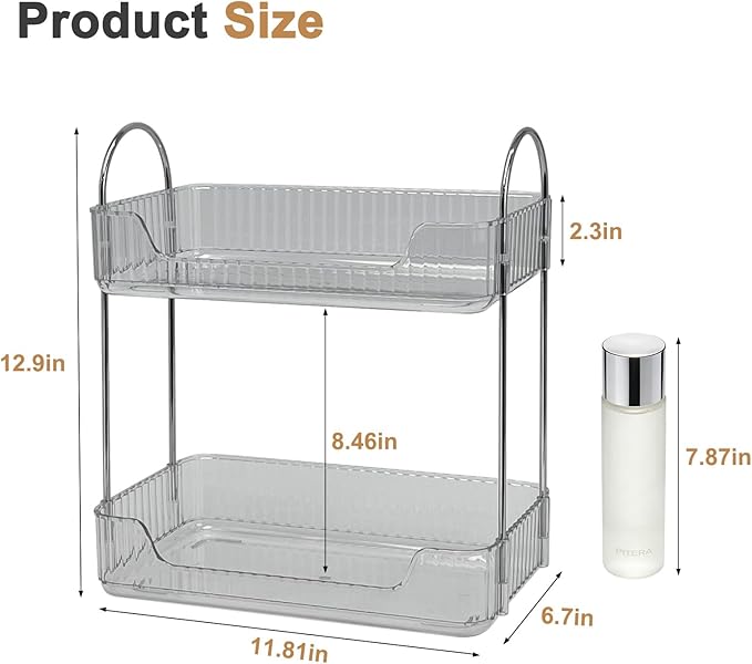 Bathroom Counter Organizer, Makeup Organizer for Vanity, Skincare Organizers Shelf - Tierd Perfume Organizer for Bathroom Dresser Vanity (Misty Gray, 2-Tier)
