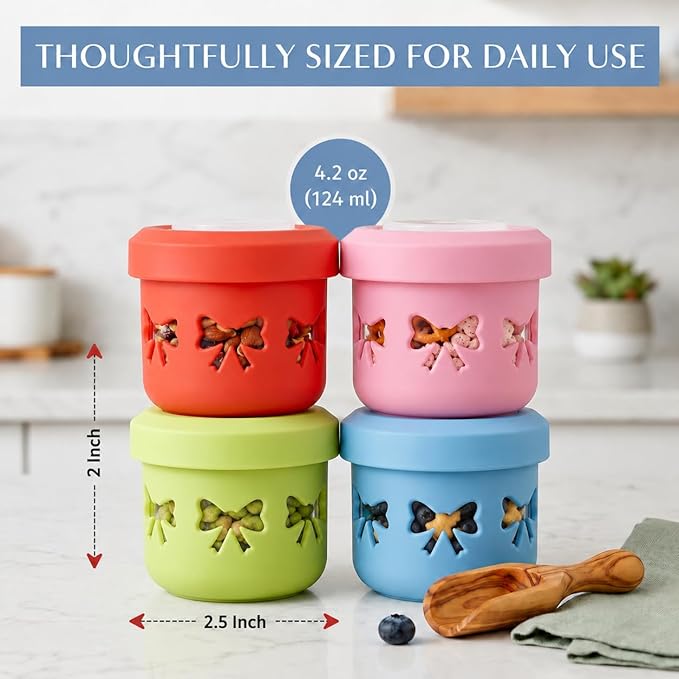 Snack Containers - 4.2 Oz Reusable Condiment Containers with Screw-on Leak Proof Lid | Perfect for Salad Dressing Sauce Dips Lunchbox Picnic Travel Bento Box | BPA-Free | Dishwasher Safe