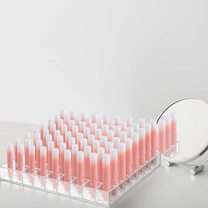 Mumufy Lipstick Holder Clear Acrylic Organizer Makeup Lip Gloss Organizer Plastic Cosmetic Display Case for Lipstick Brushes Bottles Perfume Essential Drawer Vanity Bathroom (72 Slot)