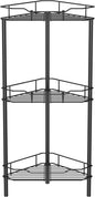 HuggieGems 3 Tier Floor Standing Corner Shower Caddy Organizer Shelf with Hooks, Bathroom Shelves Stand Rack, Black