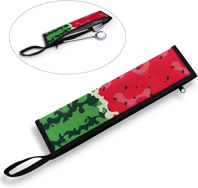 COEQINE Travel Silverware Case for Women Novlety Watermelon Pattern Silverware Bag Portable Leafproof Lightweight Cute Flatware Organzier With Handles