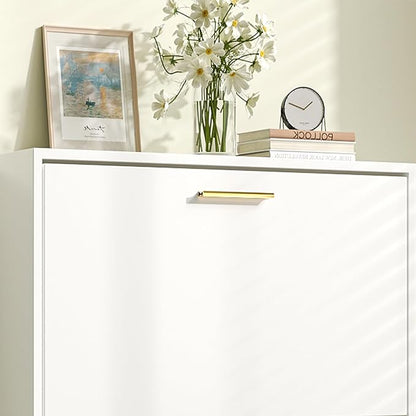 JOZZBY Shoe Storage Cabinet with 3 Flip Drawers, Freestanding Narrow Slim Shoe Organizer Cabinet Rack for Entryway Hallway, Living Room，White