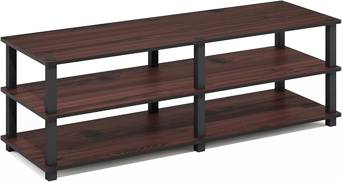 Furinno TURN-S-TUBE Shoe Rack, 3-Tier Wide Shoe Organizer, Open Shelf Rectangular Shoe Storage Rack, 11.6 x 47.2 x 15.4, Toolless Assembly, for Closet Entryway, Office, Garage, Dark Cherry