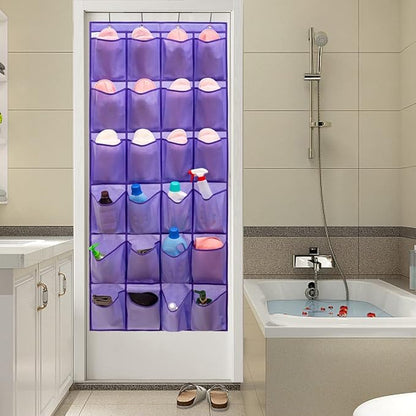 Over The Door Hanging Shoe Organizer Shoe Rack Hanger 24 Large Fabric Pockets Holder with 4 Sturdy Hooks (PURPLE)