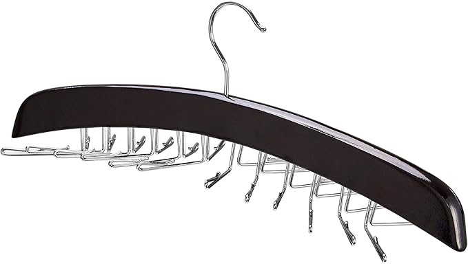 Richards Wooden Tie Rack Hanging Organizer for Mens Closet Accessories, Space Saving Necktie Holder for Storage and Display, Holds 24 Ties, Hook, Walnut Wood with Chrome Accents