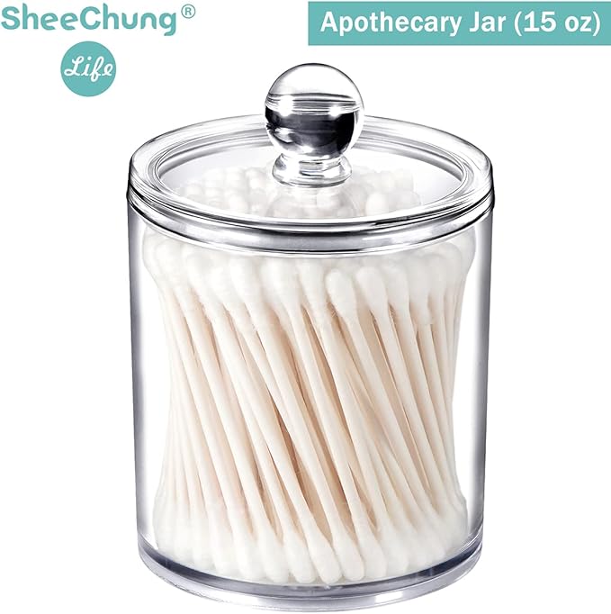 Farmhouse Decor Apothecary Jar Set,Mason Jar Bathroom Vanity Storage Organizer Canister-Qtip Holder Plastic Acrylic Jar for Cotton Swabs,Cotton Pads,Floss Picks,Paper Clips,Hair Clips(4 Pack)