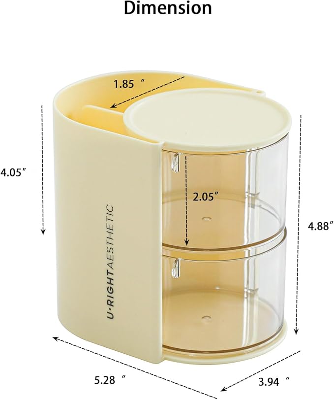 FABROK 2-Layer Clear Hair Accessories Organizer with Hair Brushes Holder, Rotatable Small Jewelry Box for Necklaces、Earring, Desktop Organizer Case for Hair Accessories, Cotton Swab(Yellow)