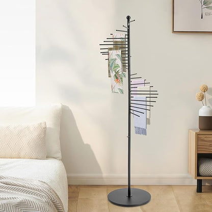 Scarf Organizer 30 Tiers, Scarf Hanger Display Rack, Metal Holder Hijab Stand for Clothing Store Commercial Home, Space Saving Shelves (Black)