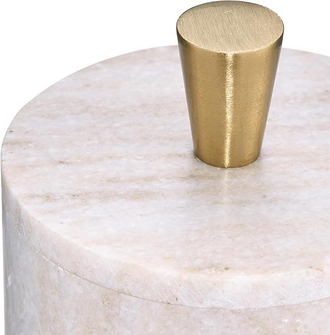 Queenza Marble Salt Cellar with Lid and Brass Knob (Brown)