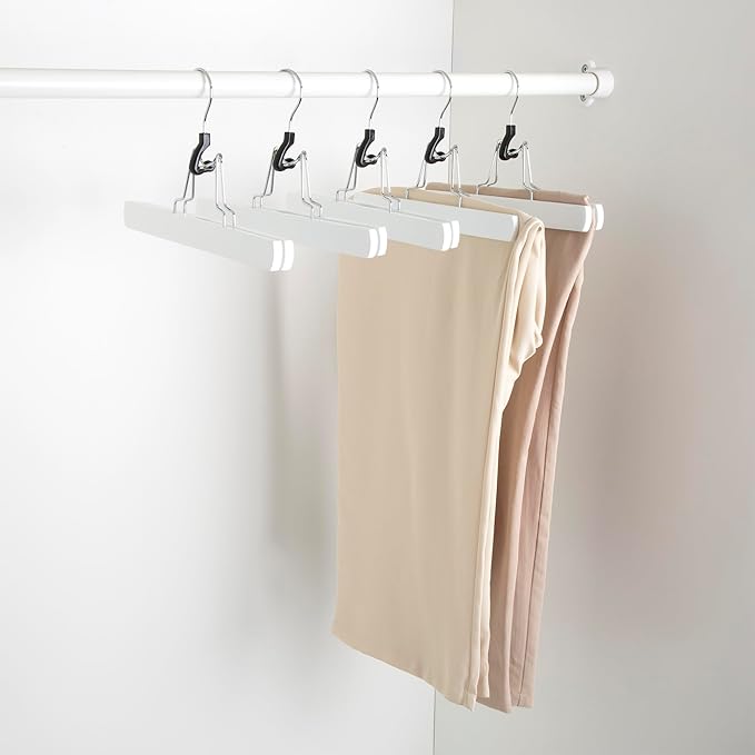 Amazon Basics Wooden Pants Hangers Closet Organizer, White, 10-Pack