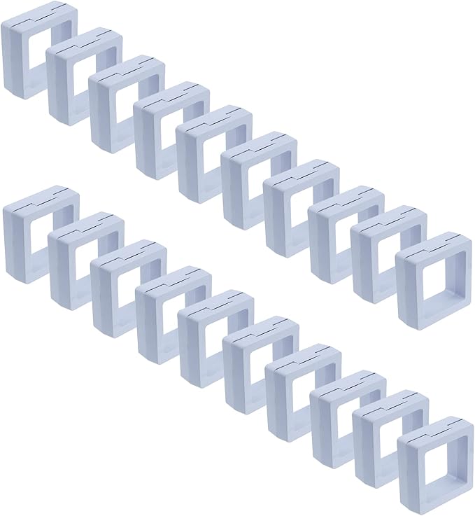 Coshar 20PCS 3D Floating Frame Coin Display Case, Clear PE Jewelry Storage Box, 3D Floating Storage Frame Holder for Jewelry Rings Challenge Coins Medallions Collectibles, White, 2" x 2" x 0.8"