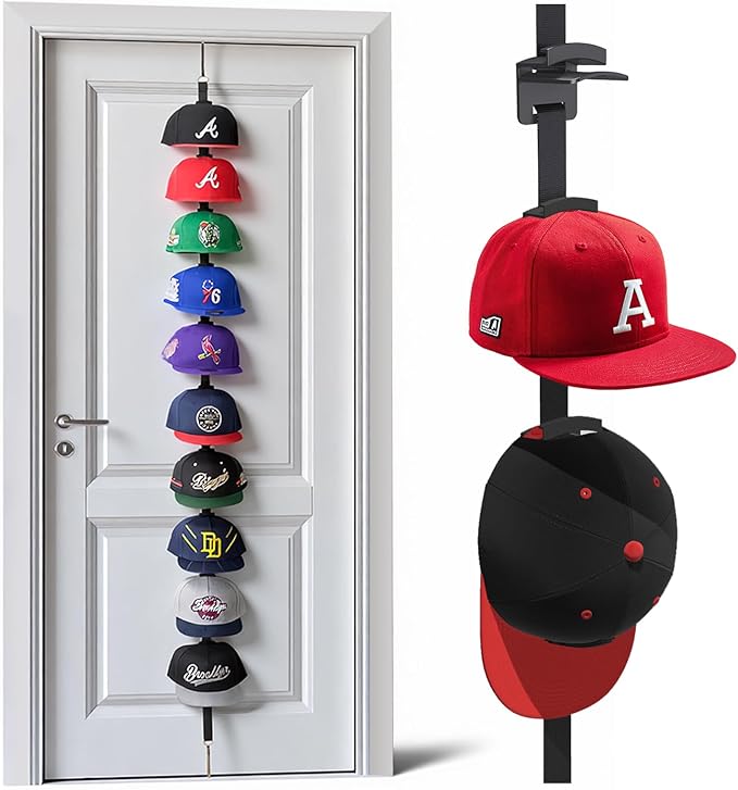 Aoodaily Hat Rack for Door - Two-Way Hanging Caps with Display Hooks and Hanger, Hat Organizer for Baseball Caps, Over the Door Hat Storage Organizer for Bedroom, Entrance or Garage Doors - 1 Pack