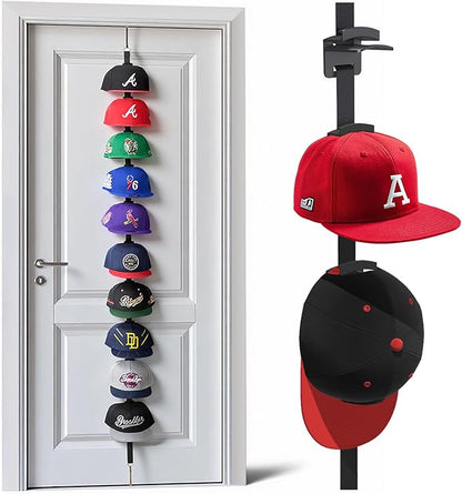Aoodaily Hat Rack for Door - Two-Way Hanging Caps with Display Hooks and Hanger, Hat Organizer for Baseball Caps, Over the Door Hat Storage Organizer for Bedroom, Entrance or Garage Doors - 1 Pack