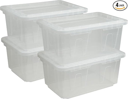 CX 4-Pack 60 Qt Heavy Duty Clear Storage Container with Snap-Tight Lid, Stackable Storage Bins, Made in USA (15 Gallon, 17.2" D x 25.7" W x 12" H)