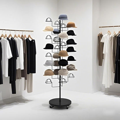 Hat Rack Stand, Metal Hats Display Stand, Standing Hat Rack, Hat Tree Stand with 30 Circular Hooks, Ball Cap Storage Organizer Rack for Stores/Home(Black)