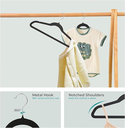 ManGotree 14 Inch Kids Velvet Hangers for Closet, Ultra-Thin Space Saving Children's Clothes Hangers, Non-Slip Felt Toddler Hanger for Youth's Clothes (32 Pack, Black)