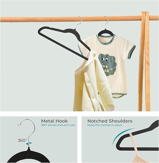 ManGotree 14 Inch Kids Velvet Hangers for Closet, Ultra-Thin Space Saving Children's Clothes Hangers, Non-Slip Felt Toddler Hanger for Youth's Clothes (66 Pack, Black)