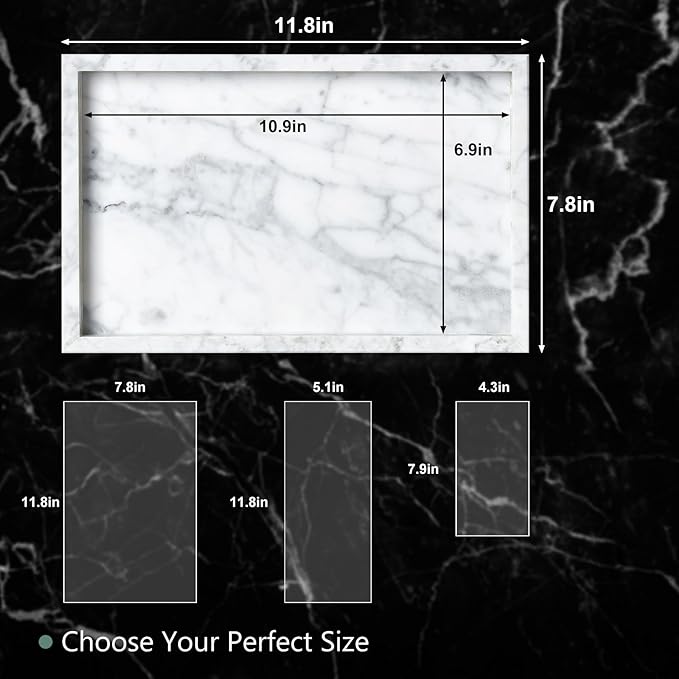 Large Marble Vanity Tray, Luxury Stone Organizer for Bathroom & Kitchen Counter | Holds Soap Dispenser, Jewelry, Perfume Bottles | Non-Resin, Non-Ceramic Décor
