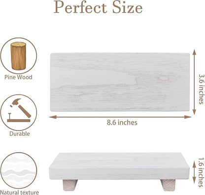 zoocatia Small Wood Tray Pedestal Stand Farmhouse Bathroom Decor Decorative Wooden Riser Kitchen Soap Dish Holder for Vanity, Counter, Sink, White