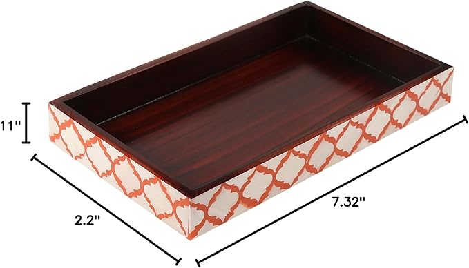 Handicrafts Home 10"x6" Vanity Tray for Bathroom Countertop, Moroccan Bone Inlay Decorative Organizer Tray for Perfume, Jewelry, Cosmetics & Dresser Decor, Rectangular Catchall Tray, White Red
