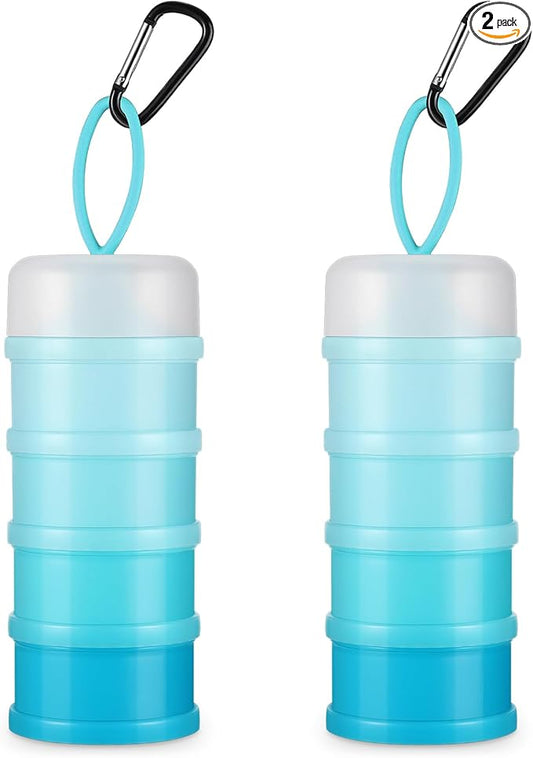 Baderke 2 Pcs Protein Powder Container with Funnels Stand, 4 Stackable Leakproof Protein Powder Dispenser, Portable Keychain Powder Container for Workout, Fitness, Travel(Blue)