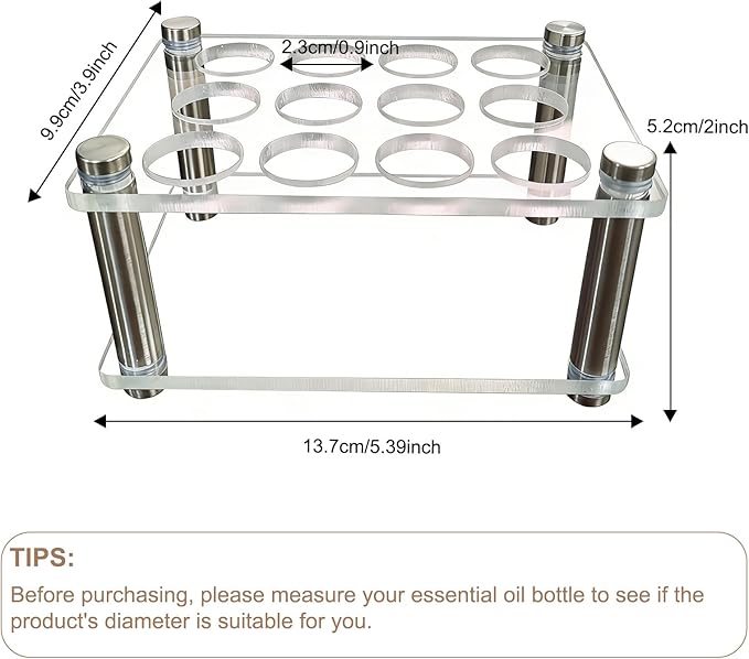 Acrylic 12 Slots Roller Perfume Organizer, Scentbird Perfume Holder, Beauty Scent Holder, Vertically Rack, Oils Makeup Lipgloss Display Case for Bedroom Bottle Comestic Storage 4.6 x 4 x 1.8 in